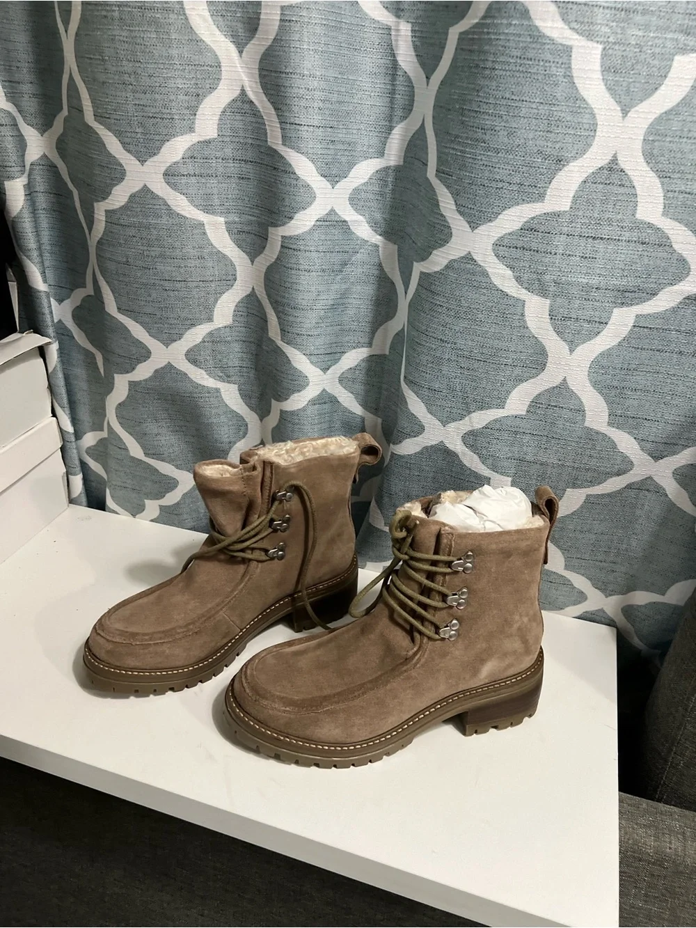 Kenneth Cole Suede Lace-Up Ankle Boots in Taupe